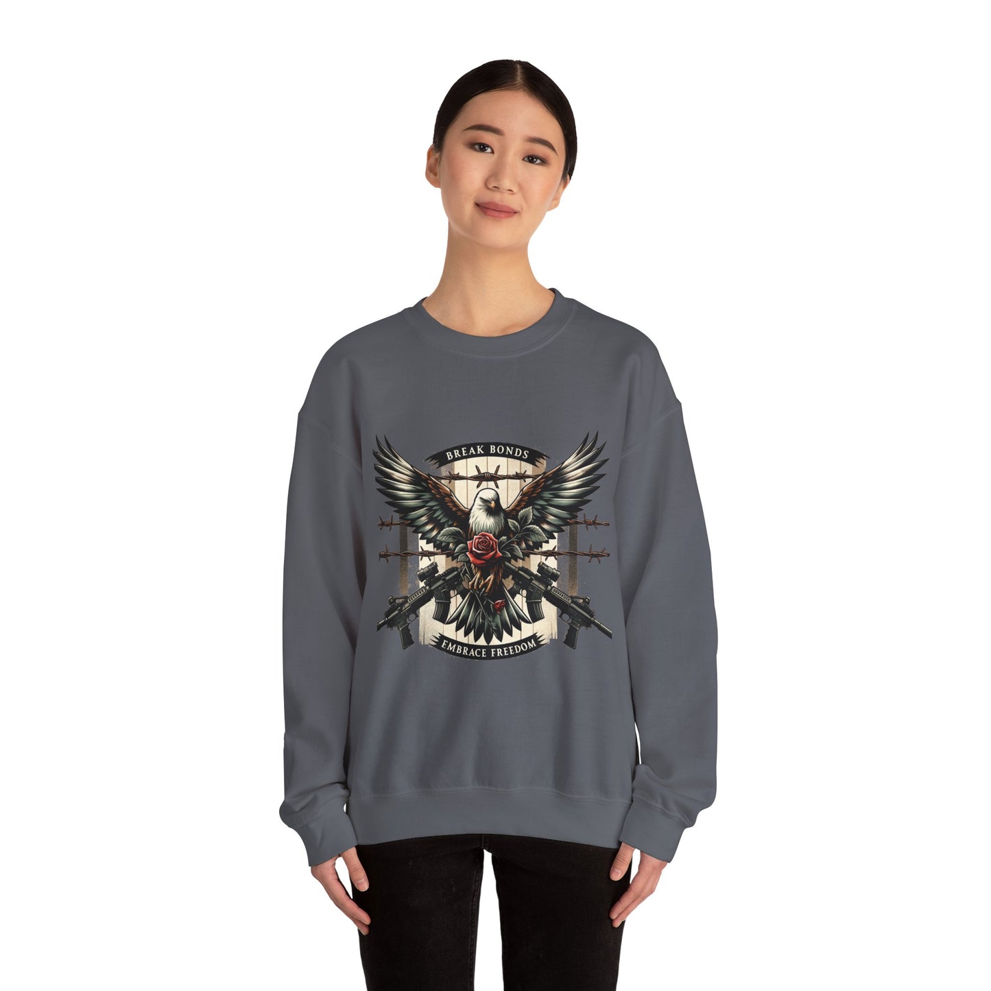 Eagle and Roses Crewneck Sweatshirt - Bold Art for Everyday Wear