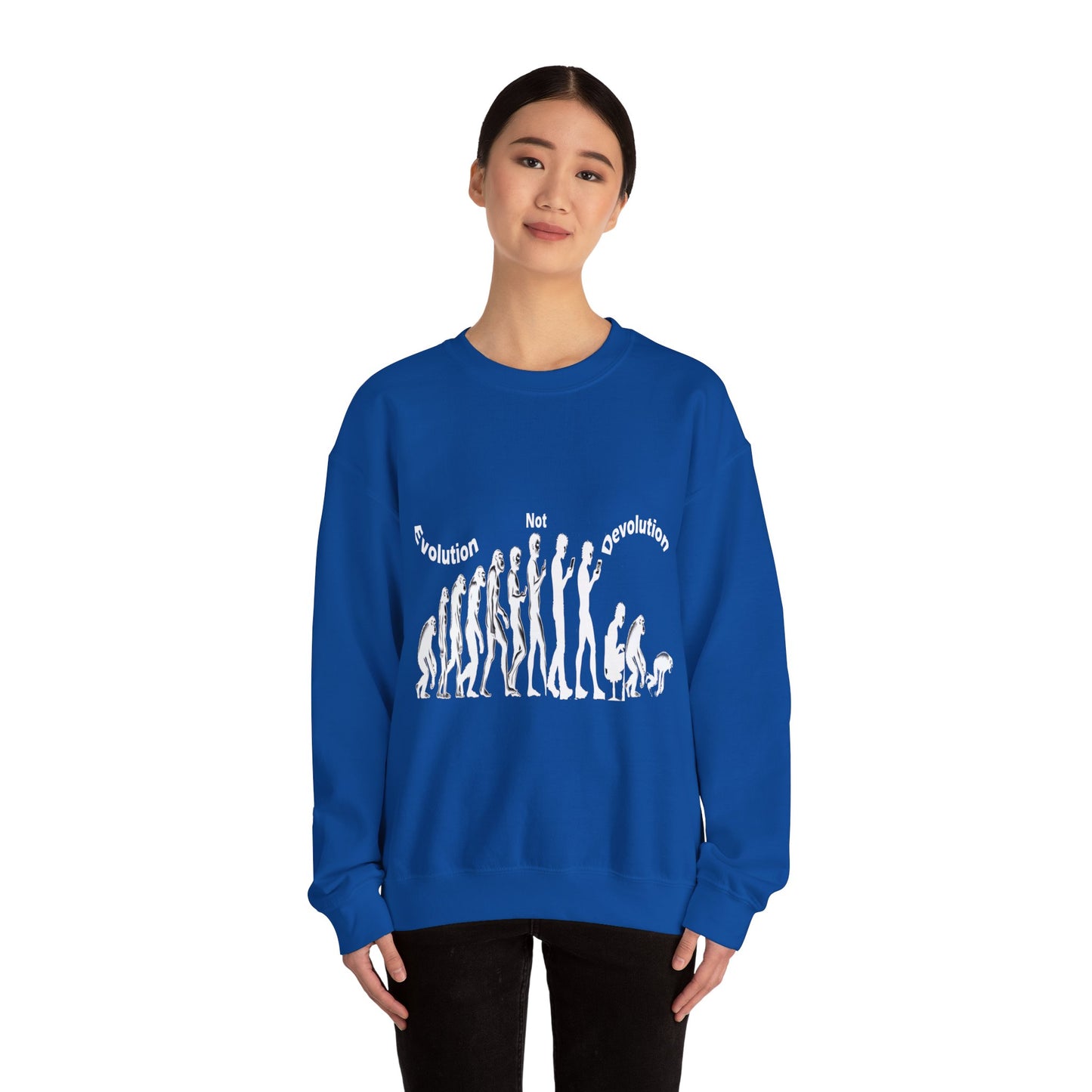 Evolve Not Devolve Crewneck Sweatshirt - Monkey to Human to Computer Design