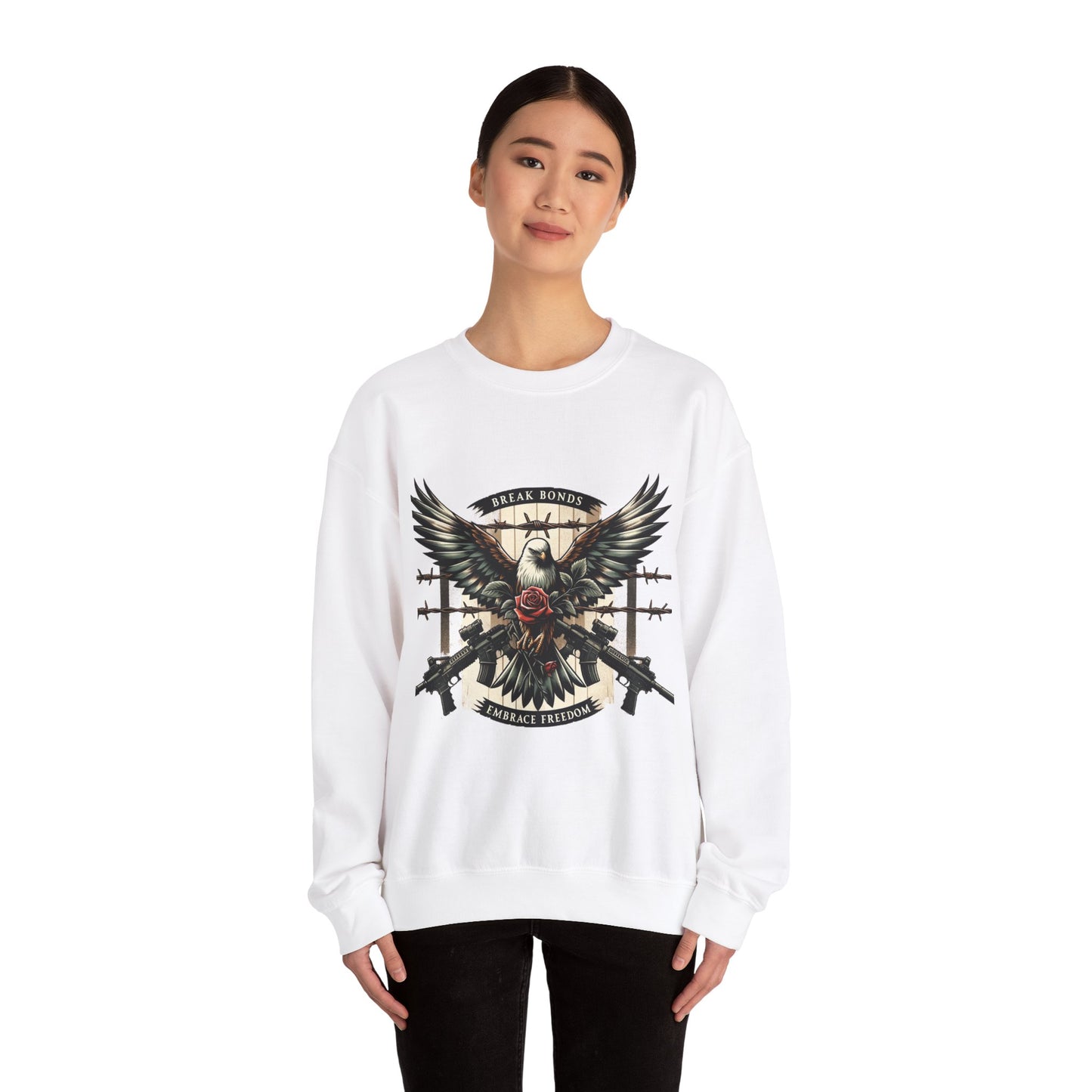 Eagle and Roses Crewneck Sweatshirt - Bold Art for Everyday Wear