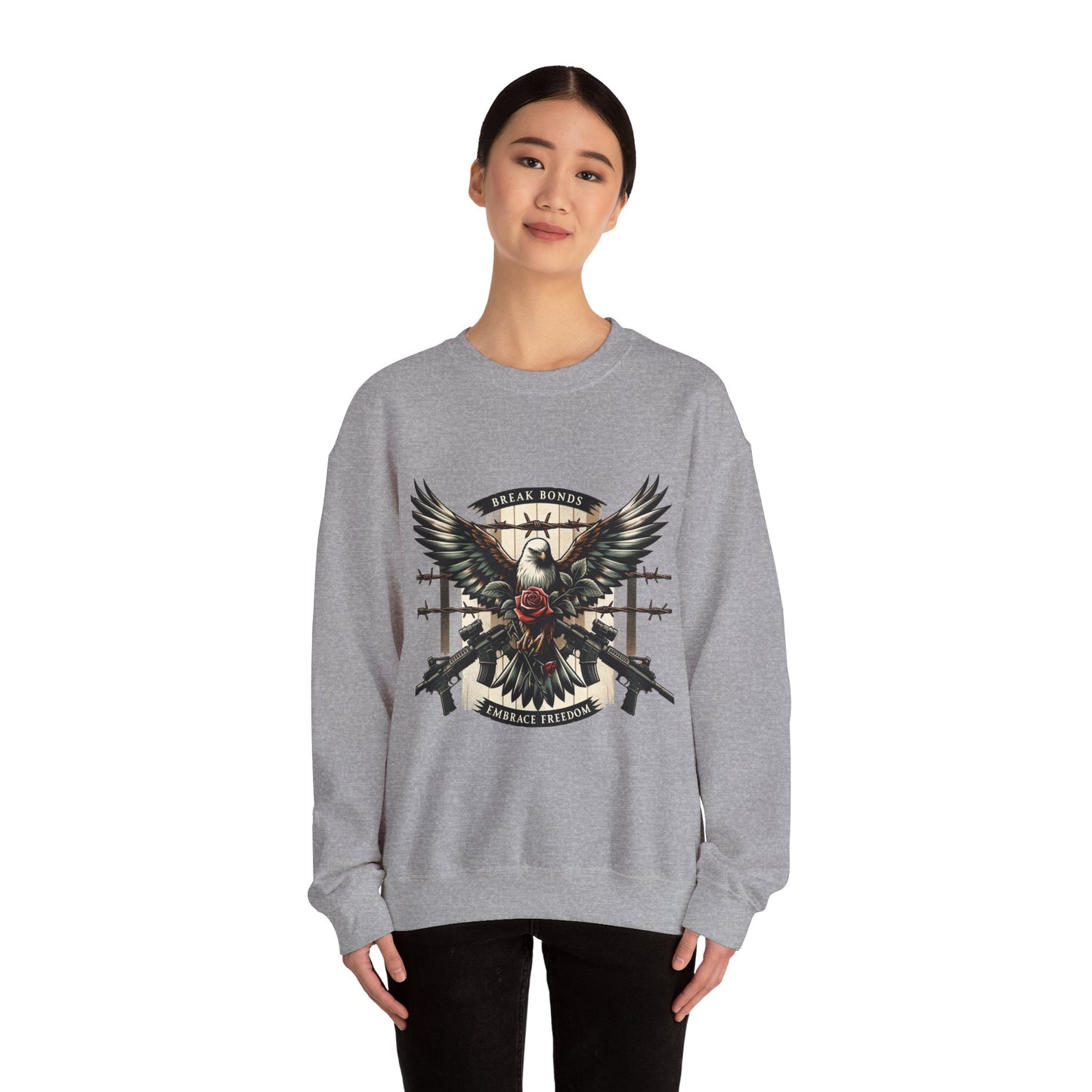 Eagle and Roses Crewneck Sweatshirt - Bold Art for Everyday Wear
