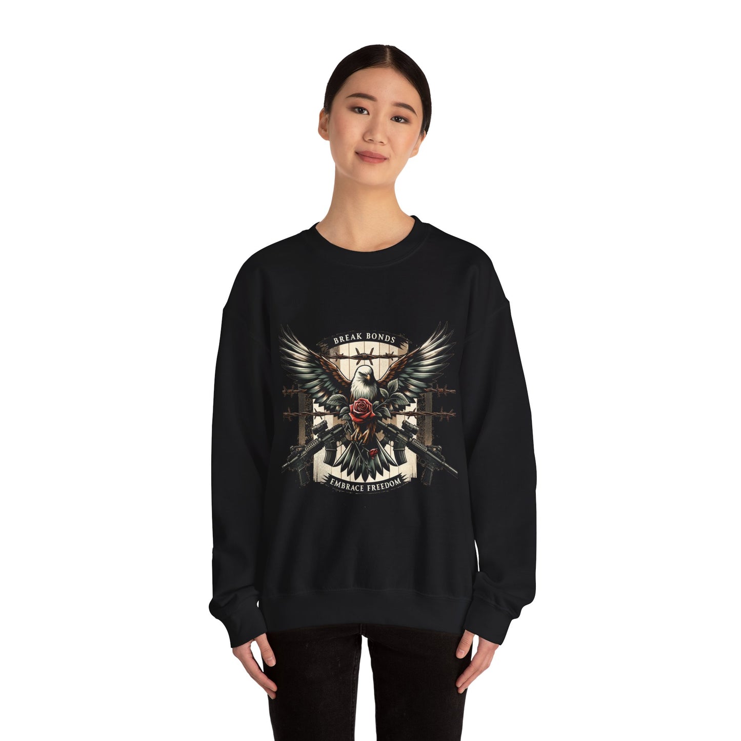 Eagle and Roses Crewneck Sweatshirt - Bold Art for Everyday Wear